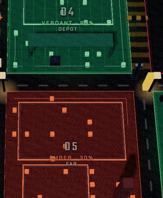 Two blocks on the map, the top one tagged depot and the one below it tagged fab