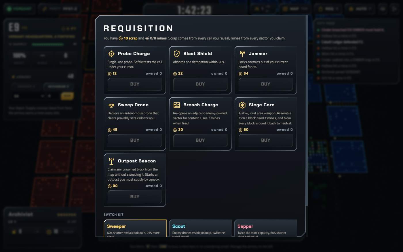 The requisition screen with items and kit switch